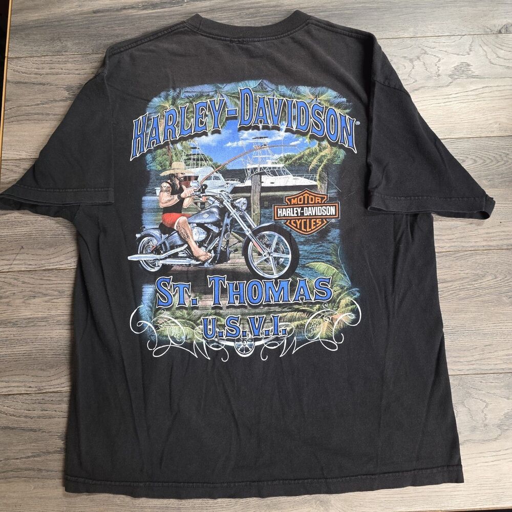 Vintage Harley Davidson St. Thomas US.V.I. Black Tee Shirt No Tag